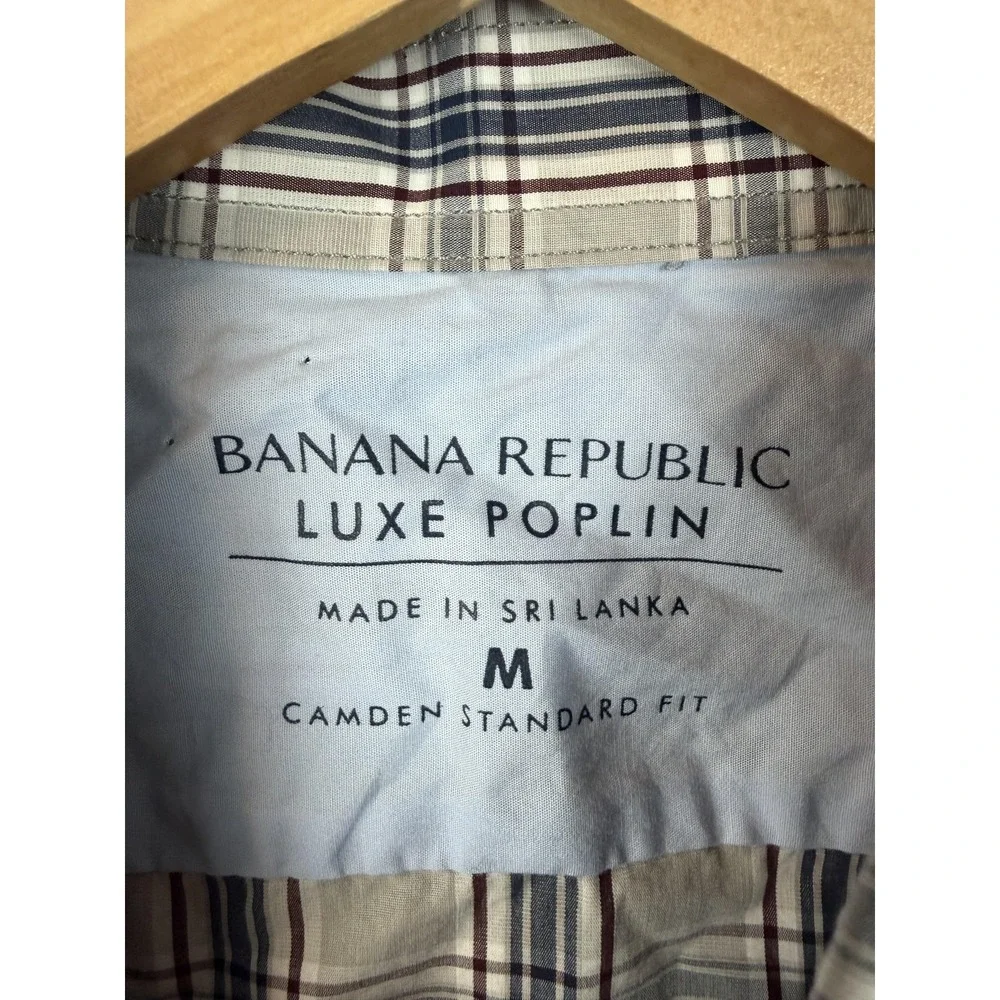 Banana Republic Shirt Men M Gray Plaid Luxe Poplin Long Sleeve Button Casual New